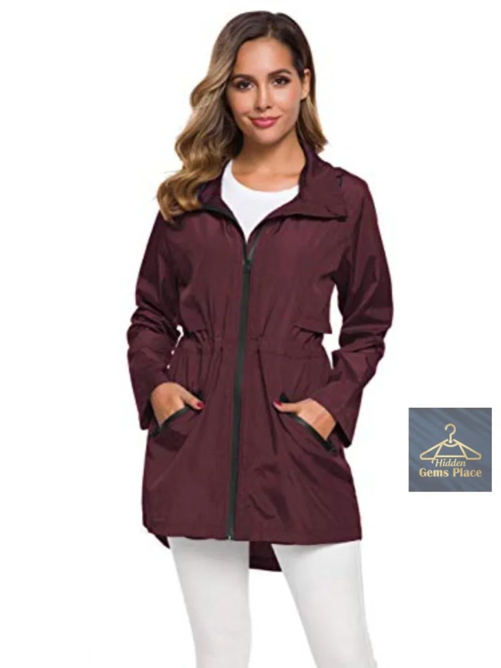 Women's Long Raincoat with Hood Lightweight Waterproof Rain Jacket Travel